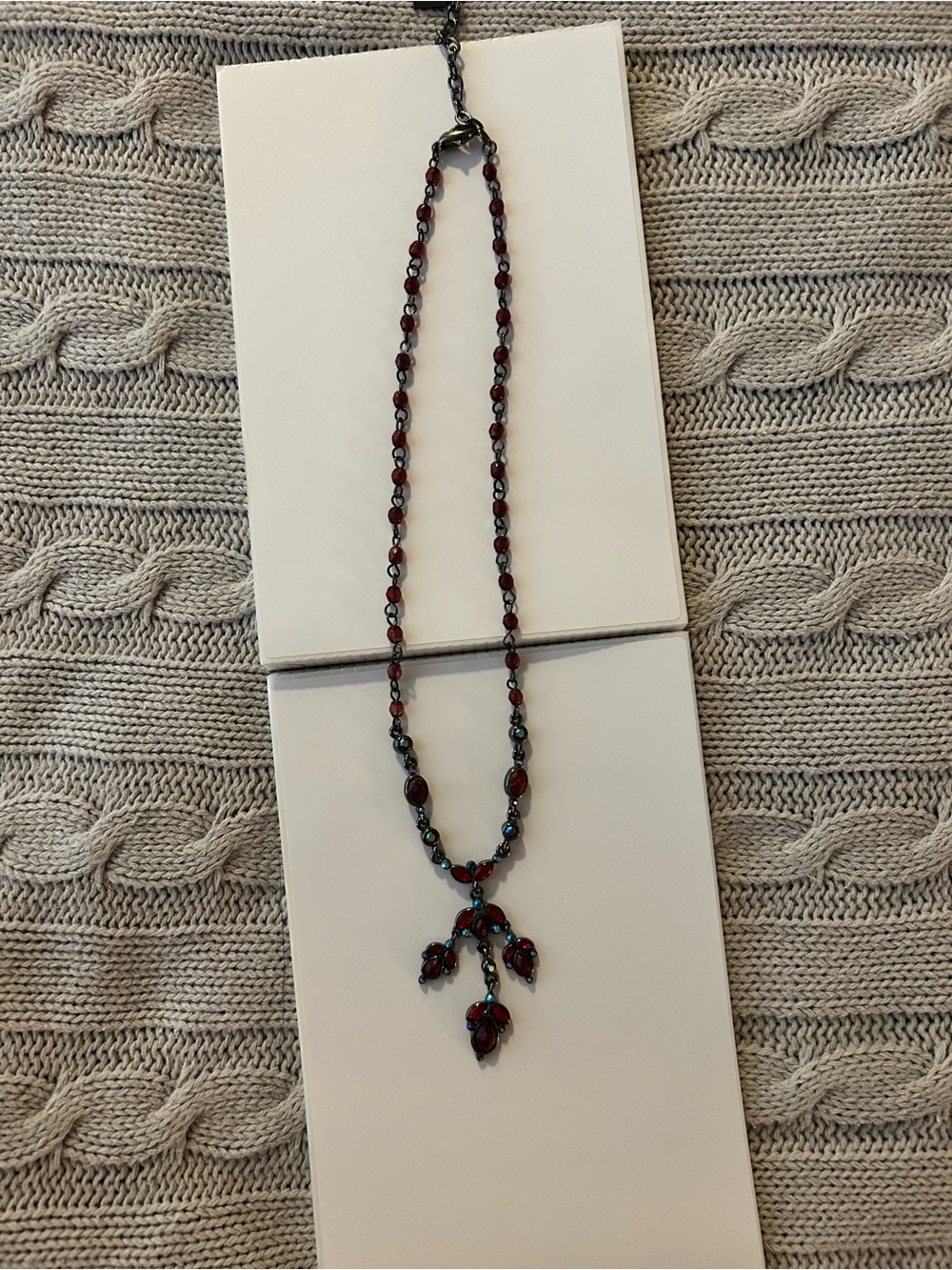 Anne Klein Vintage Garnet Red Beaded Pendant Necklace